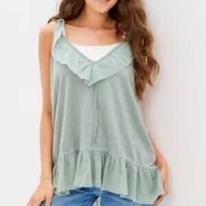 AMERICAN EAGLE OUTFITTERS RUFFLE GREEN V-NECK WOMEN TANK TOP SIZE SMALL NEW